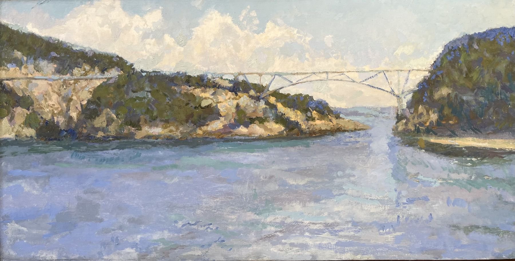 DECEPTION PASS BRIDGES, Peter Malarkey, oil on linen, 15 x 30 inches, copyright ©2024