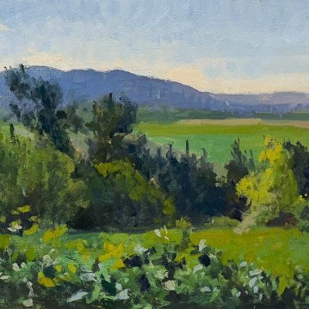 FIELDS AND FOREVER, oil on MDH panel, 18 x 36 inches, copyright ©2023