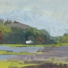 EDMONDS MARSH PANO, oil on ACM panel, 8 x 30 inches, copyright ©2023